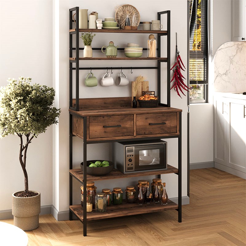 Έπιπλο Κουζίνας Printo Megapap Μεταλλικό - Μελαμίνης Χρώμα Μαύρο - Καπνιστή Καρυδιά 81,6X37,5X169,1Εκ.