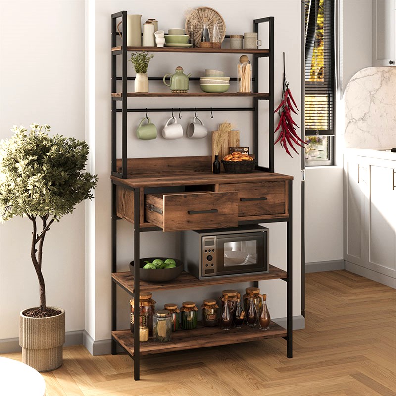 Έπιπλο Κουζίνας Printo Megapap Μεταλλικό - Μελαμίνης Χρώμα Μαύρο - Καπνιστή Καρυδιά 81,6X37,5X169,1Εκ.