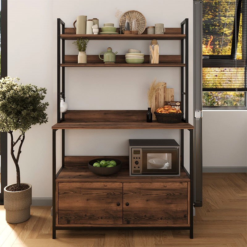 Έπιπλο Κουζίνας Severo Megapap Μεταλλικό - Μελαμίνης Χρώμα Μαύρο - Καπνιστή Καρυδιά 101X36X160Εκ.