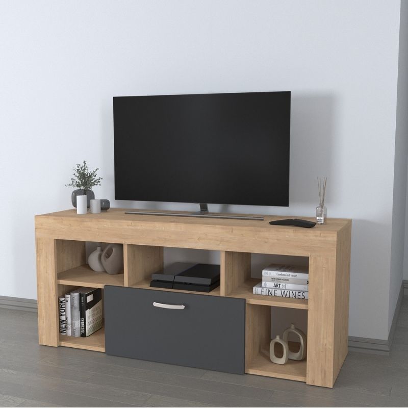 Έπιπλο Τηλεόρασης Midili Megapap Χρώμα Sapphire Oak - Ανθρακί 135X42X60,7Εκ.