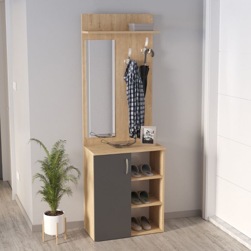 Έπιπλο Εισόδου Norva Megapap Χρώμα Sapphire Oak - Ανθρακί 67,8X36,3X200,6Εκ.