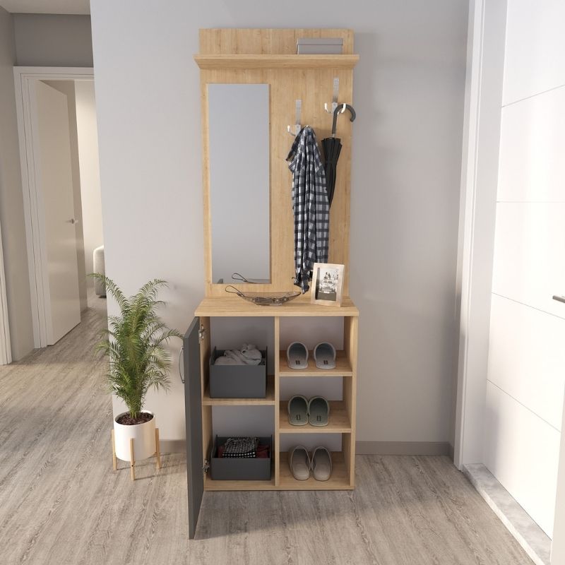 Έπιπλο Εισόδου Norva Megapap Χρώμα Sapphire Oak - Ανθρακί 67,8X36,3X200,6Εκ.