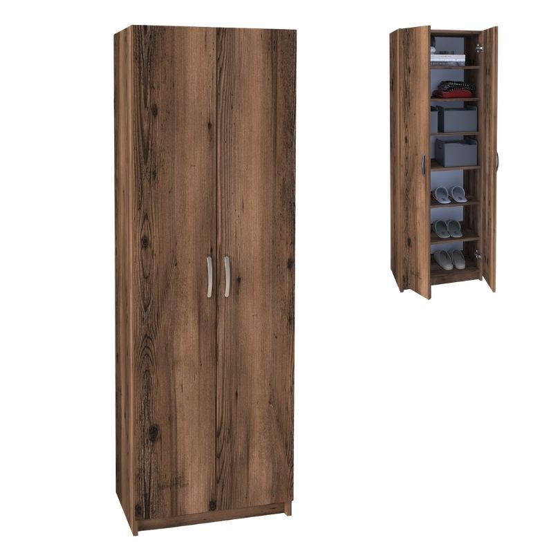Ντουλάπα Ρούχων - Παπουτσοθήκη Renso Megapap Δίφυλλη Χρώμα Καπνιστή Καρυδιά 59,8X37,8X178,5Εκ.