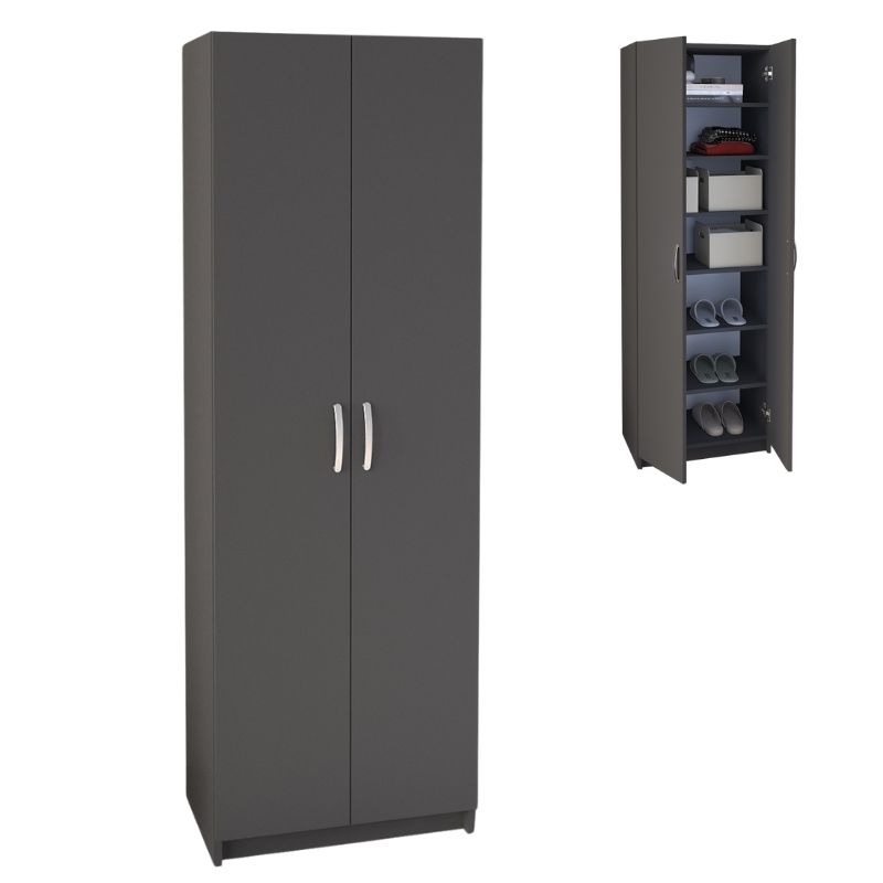 Ντουλάπα Ρούχων - Παπουτσοθήκη Renso Megapap Δίφυλλη Χρώμα Ανθρακί 59,8X37,8X178,5Εκ.