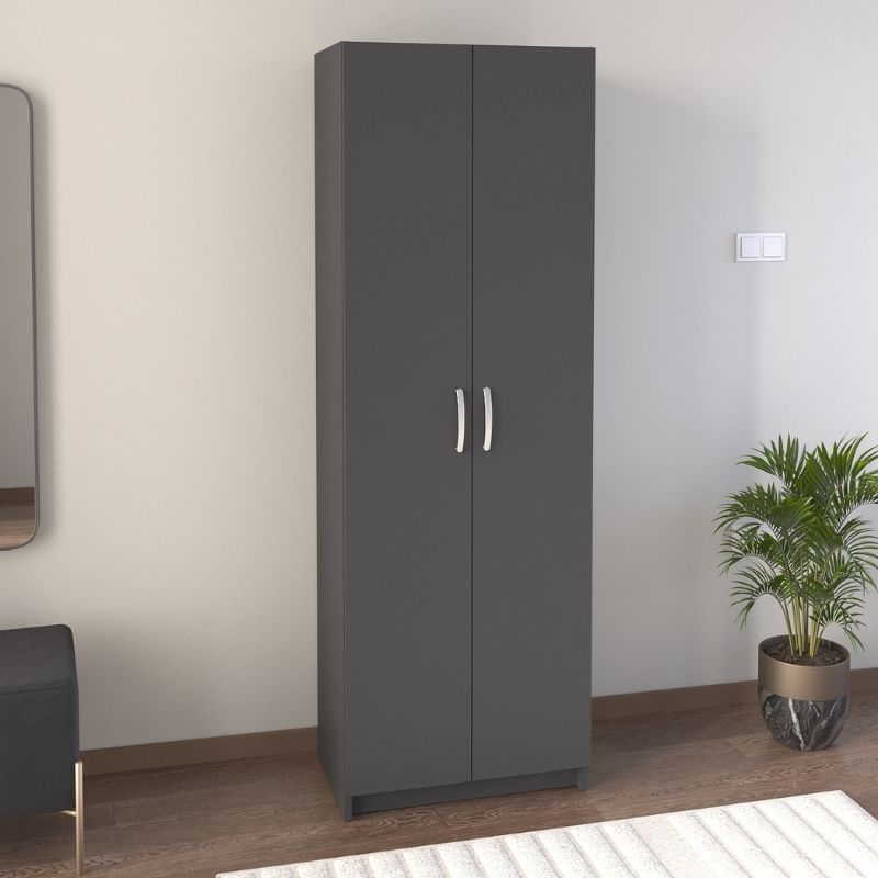 Ντουλάπα Ρούχων - Παπουτσοθήκη Renso Megapap Δίφυλλη Χρώμα Ανθρακί 59,8X37,8X178,5Εκ.