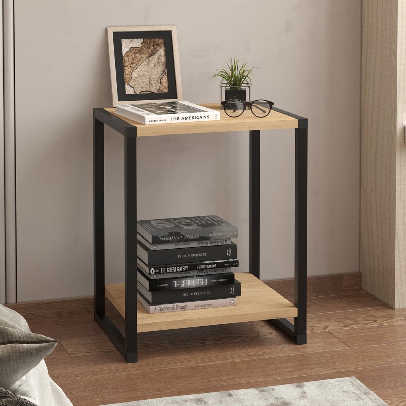 Κομοδίνο Gina Megapap Χρώμα Sapphire Oak - Μαύρο 39X30X48Εκ.