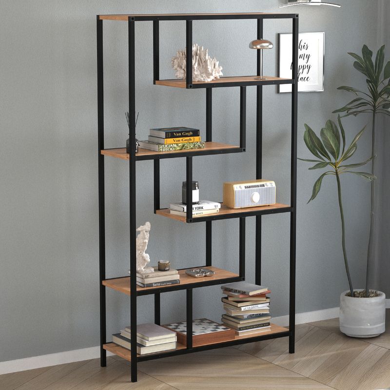 Βιβλιοθήκη Larissa Megapap Χρώμα Μαύρο - Pine Oak 90X30X159Εκ.