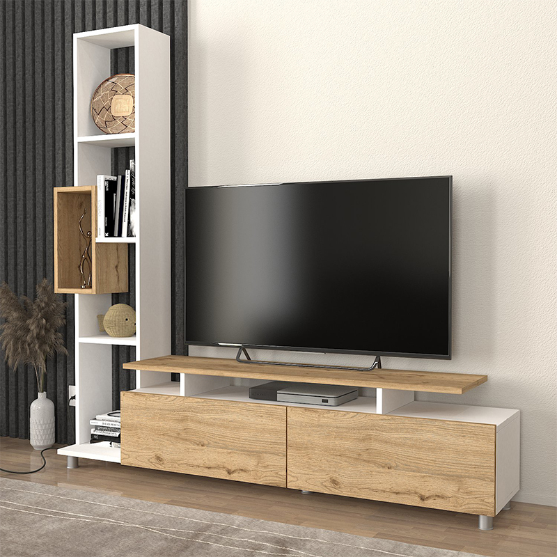 Σύνθεση Τηλεόρασης Tulip Megapap Χρώμα Λευκό - Sepet Oak 160X29,5X160Εκ.