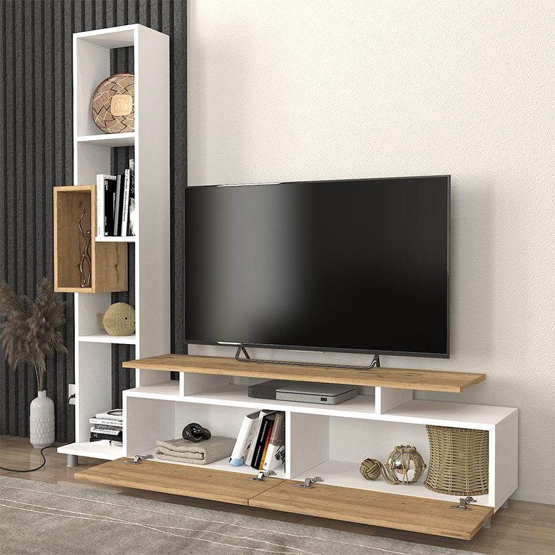 Σύνθεση Τηλεόρασης Tulip Megapap Χρώμα Λευκό - Sepet Oak 160X29,5X160Εκ.