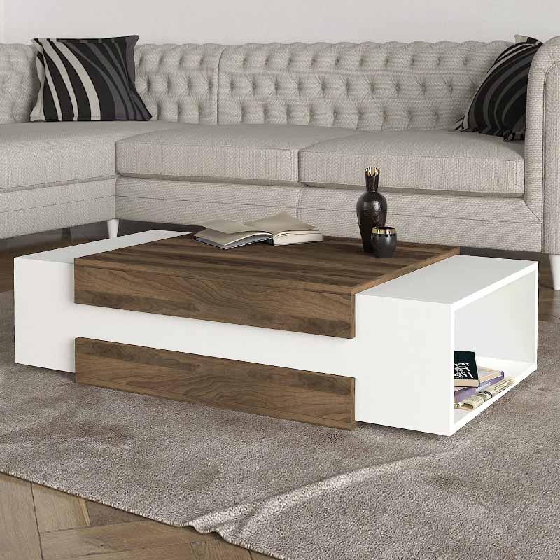 Τραπεζάκι Σαλονιού Nora Megapap Από Μελαμίνη Χρώμα Λευκό - Καρυδί 110X60,6X31Εκ.