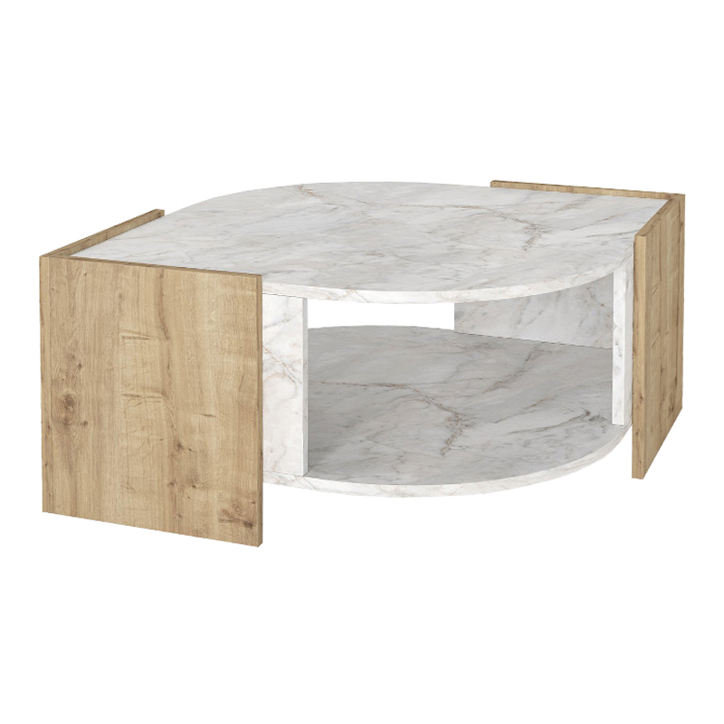 Τραπεζάκι Σαλονιού Marbel Megapap Χρώμα Sapphire Oak - Λευκό Εφέ Μαρμάρου 75X75X40Εκ.