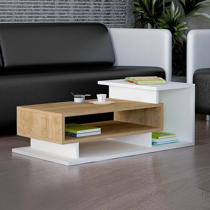 Τραπεζάκι Σαλονιού Flynn Megapap Από Μελαμίνη Χρώμα Λευκό - Καρυδί 90X50X35Εκ.