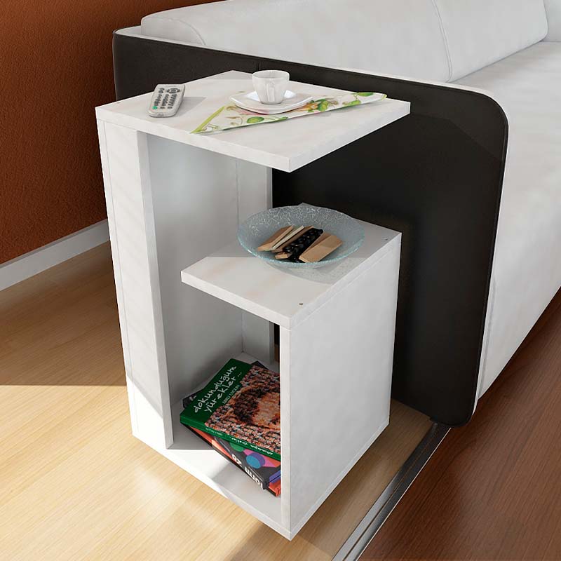 Τραπεζάκι Βοηθητικό Rosana Megapap Από Μελαμίνη Χρώμα Λευκό 35X29,5X60Εκ.