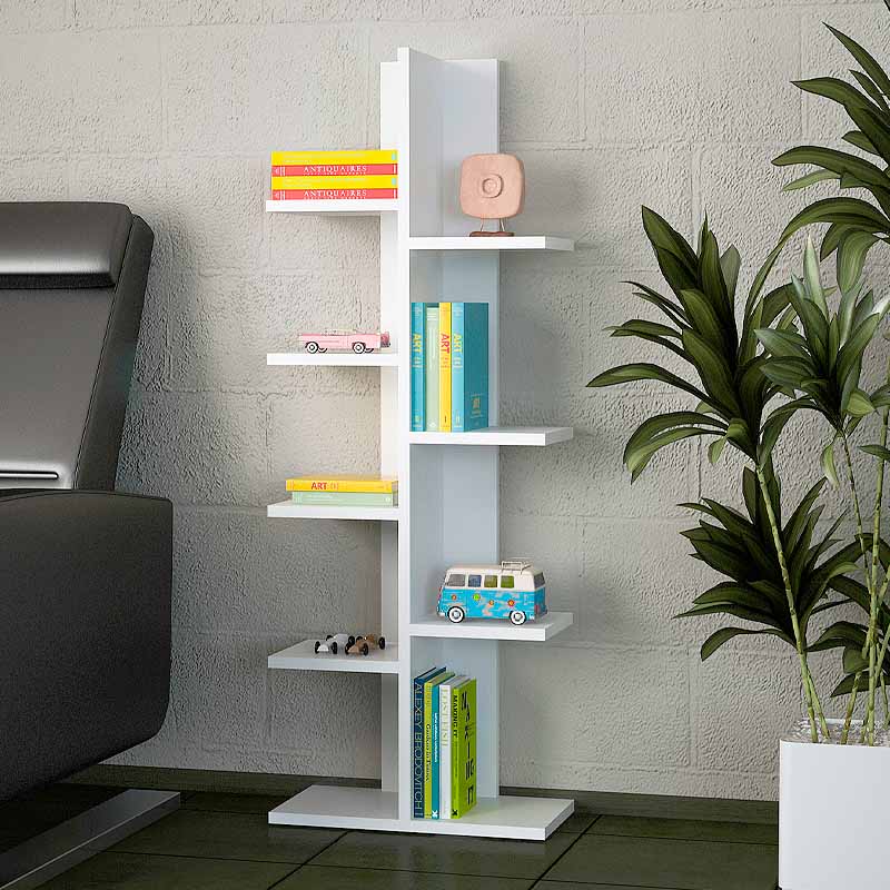 Βιβλιοθήκη Μελαμίνης Tree Megapap Χρώμα Λευκό 45X21,4X113Εκ.