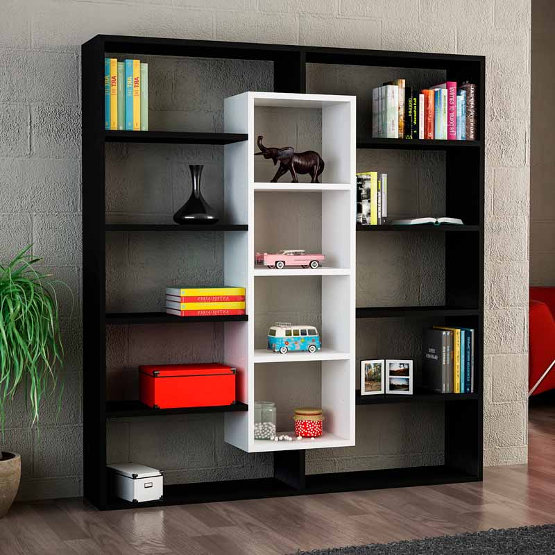 Βιβλιοθήκη Μελαμίνης Ample Megapap Χρώμα Μαύρο - Λευκό 125X22X135,7Εκ.