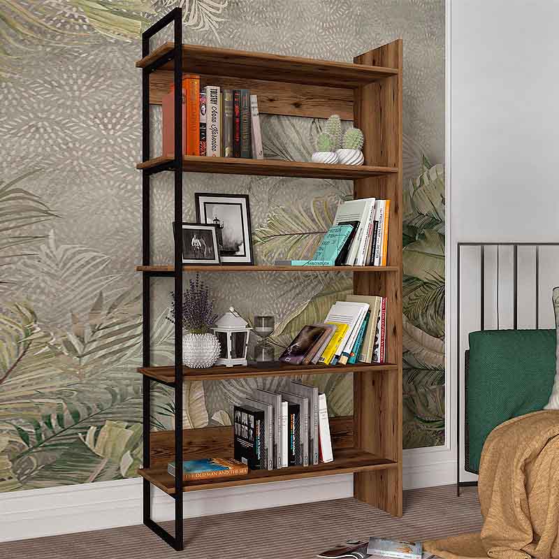 Βιβλιοθήκη Μελαμίνης Cecilia Megapap Χρώμα Καπνιστή Καρυδιά 91,8X34,8X180Εκ.