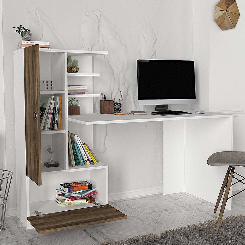 Γραφείο Εργασίας Domingo Megapap Από Μελαμίνη Χρώμα Λευκό - Καρυδί 149,5X60X120Εκ.