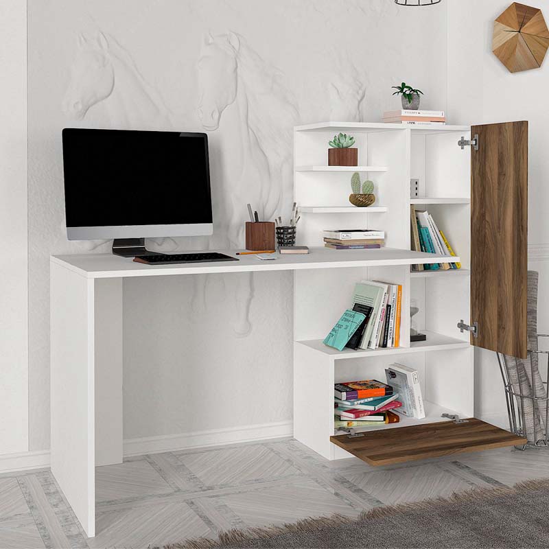 Γραφείο Εργασίας Merino Megapap Από Μελαμίνη Χρώμα Λευκό - Καρυδί 149,5X61,8X120Εκ.