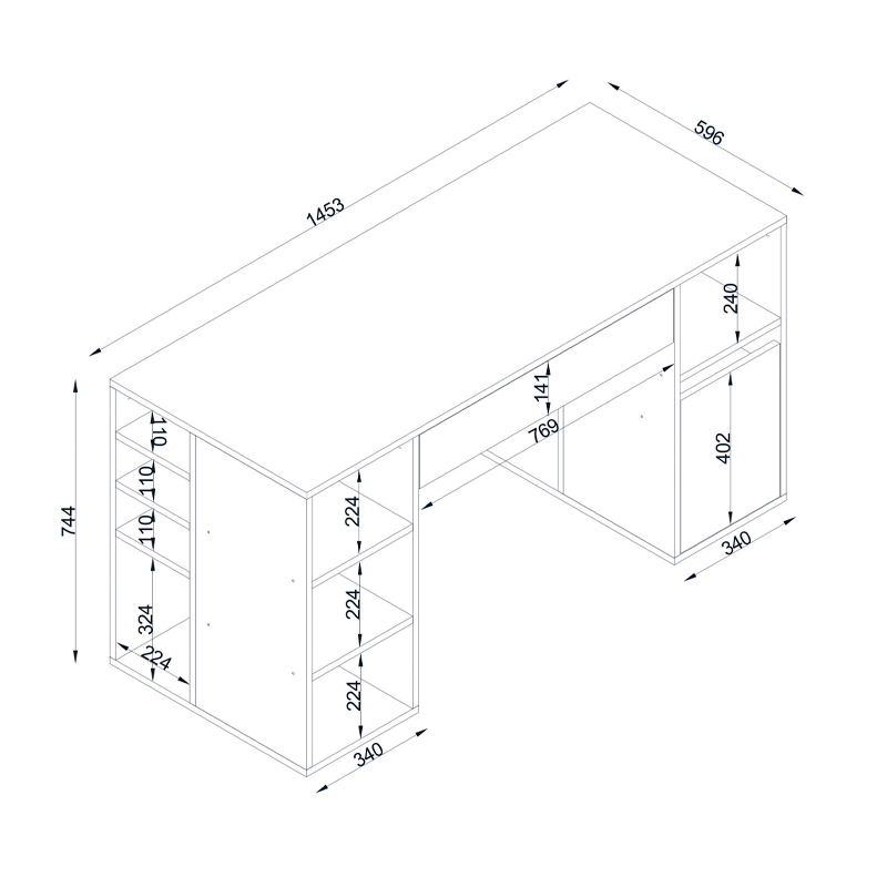 Γραφείο Εργασίας Pontus Megapap Από Μελαμίνη Χρώμα Λευκό 145X60X74,4Εκ.