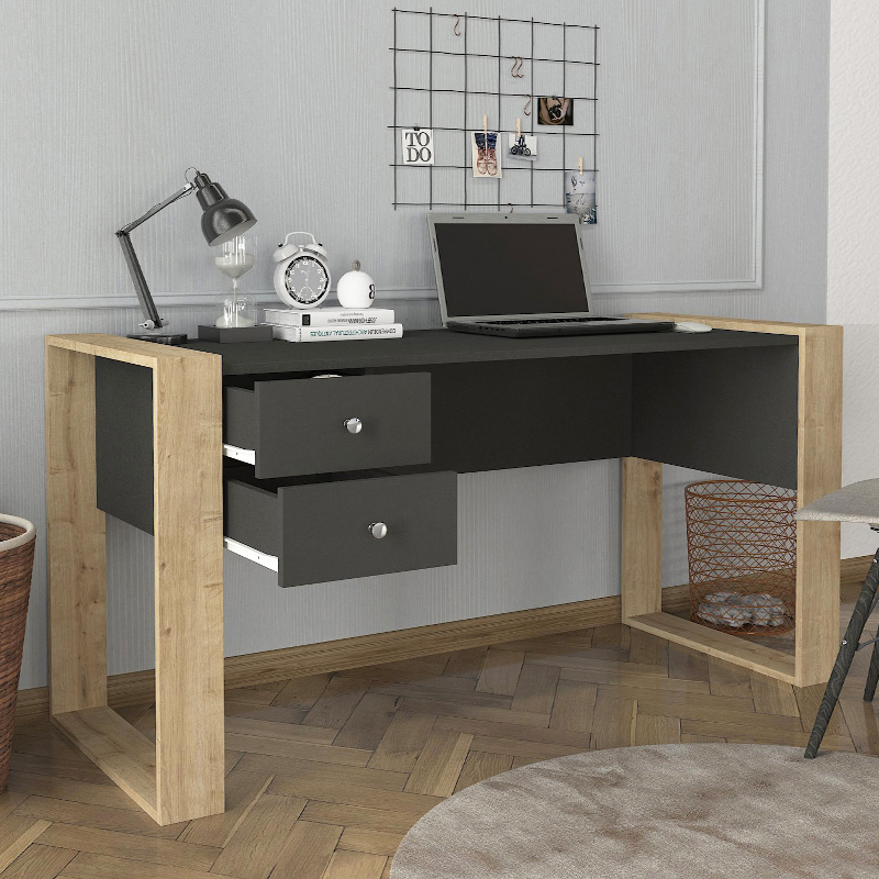 Γραφείο Εργασίας Fernando Megapap Χρώμα Ανθρακί - Sapphire Oak 158,4X60X72,2Εκ.