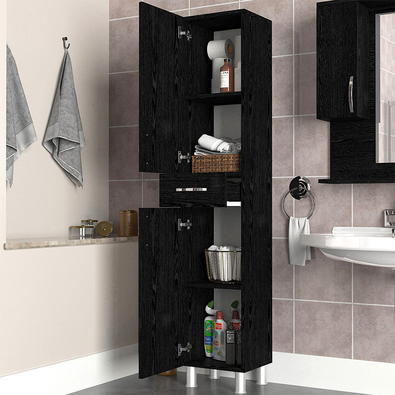 Ντουλάπι Κουζίνας - Μπάνιου Selina Megapap Χρώμα Sencron Black 35X31X179Εκ.