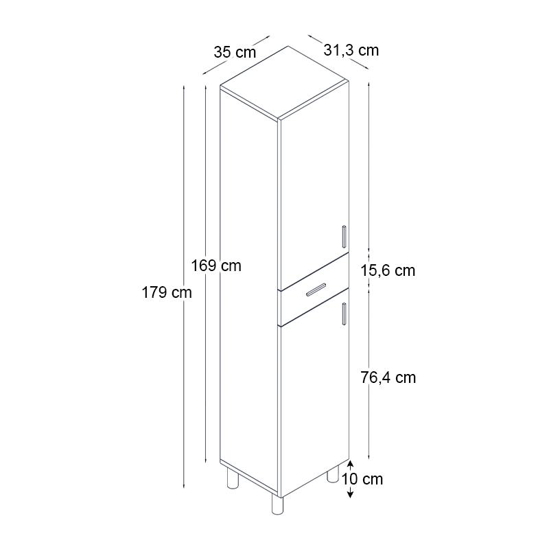 Ντουλάπι Κουζίνας - Μπάνιου Selina Megapap Χρώμα Sencron Black 35X31X179Εκ.