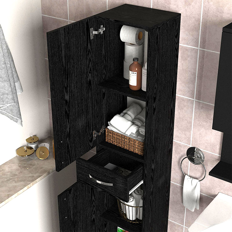 Ντουλάπι Κουζίνας - Μπάνιου Selina Megapap Χρώμα Sencron Black 35X31X179Εκ.