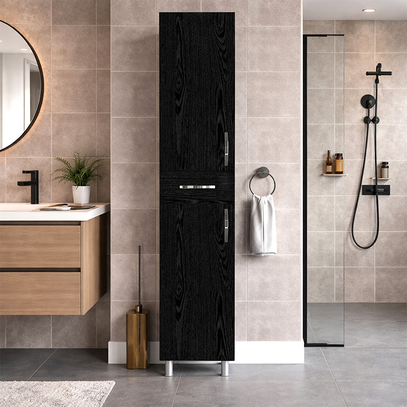 Ντουλάπι Κουζίνας - Μπάνιου Selina Megapap Χρώμα Sencron Black 35X31X179Εκ.