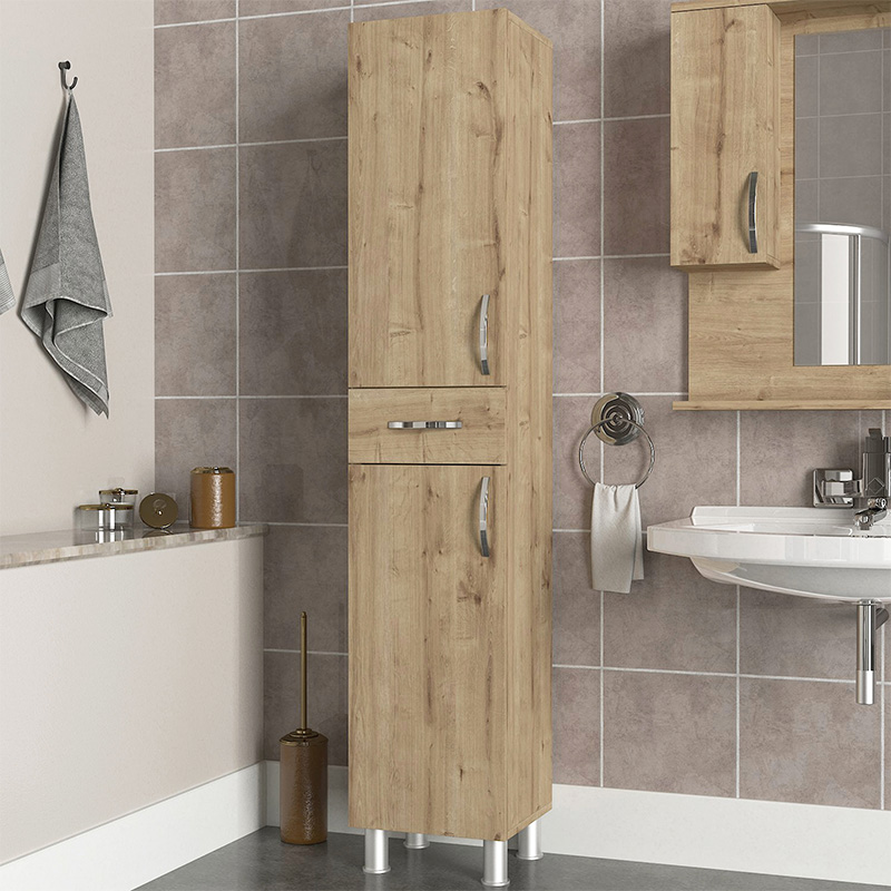 Ντουλάπι Κουζίνας - Μπάνιου Selina Megapap Χρώμα Sapphire Oak 35X31X179Εκ.