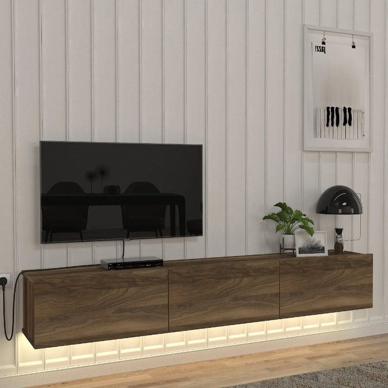 Έπιπλο Τηλεόρασης Επιτοίχιο Damla Megapap Με Led Χρώμα Καρυδί 180X29,5X29,5Εκ.