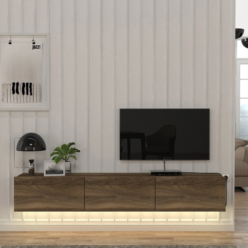 Έπιπλο Τηλεόρασης Επιτοίχιο Damla Megapap Με Led Χρώμα Καρυδί 180X29,5X29,5Εκ.