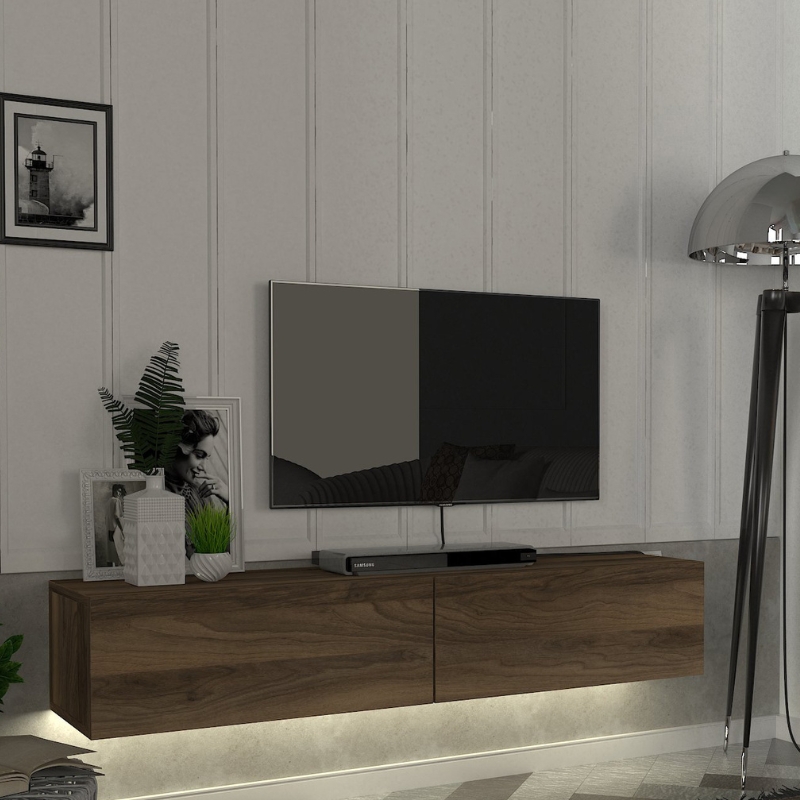 Έπιπλο Τηλεόρασης Επιτοίχιο Aristo Megapap Με Led Χρώμα Καρυδί 135X31,6X25Εκ.