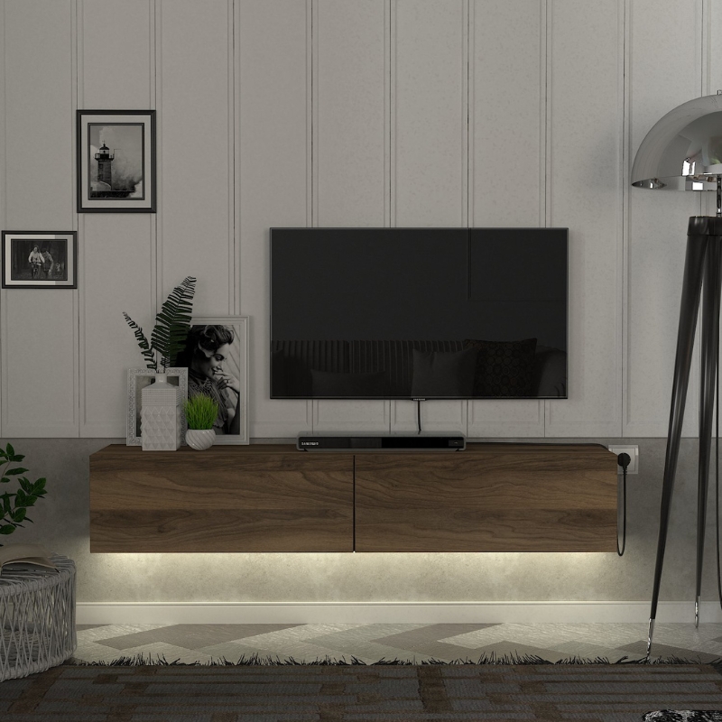 Έπιπλο Τηλεόρασης Επιτοίχιο Aristo Megapap Με Led Χρώμα Καρυδί 135X31,6X25Εκ.