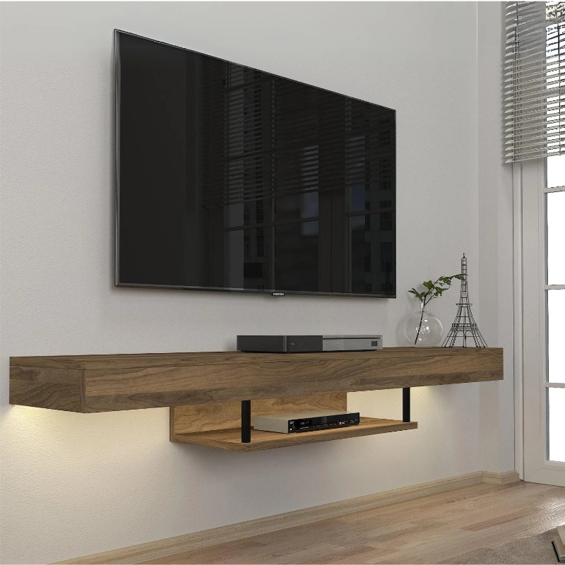 Έπιπλο Τηλεόρασης Επιτοίχιο Albares Megapap Με Led Χρώμα Καρυδί 150X29,6X22Εκ.