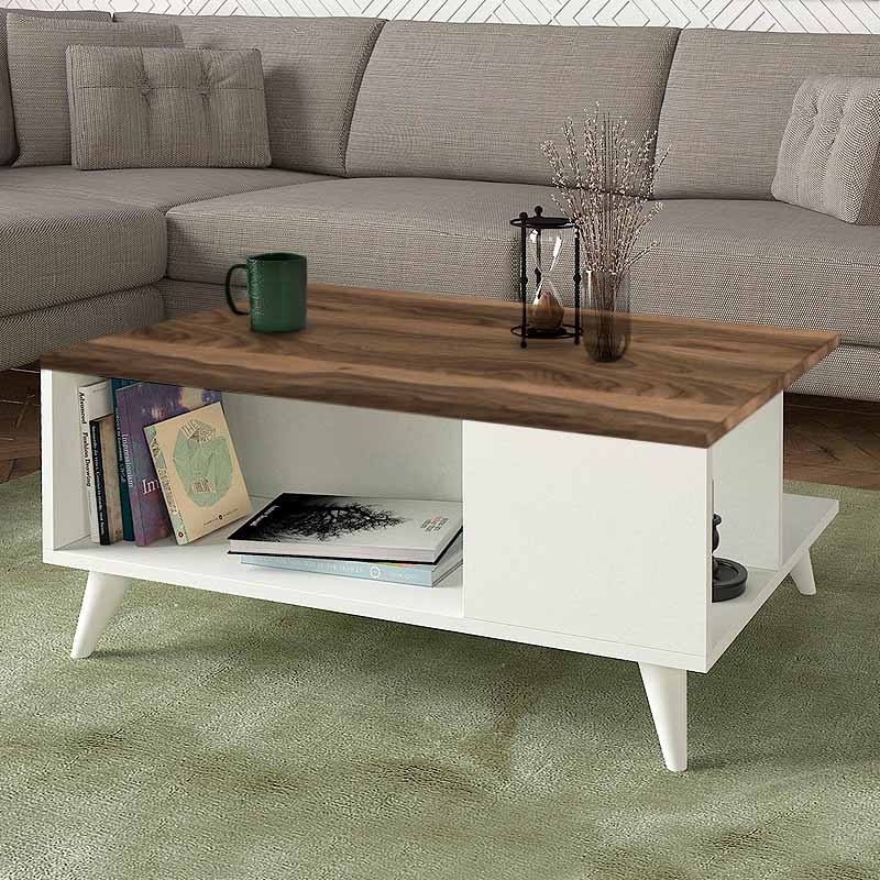 Τραπεζάκι Σαλονιού Sedra Megapap Από Μελαμίνη Χρώμα Λευκό - Καρυδί 90X60X38,6Εκ.