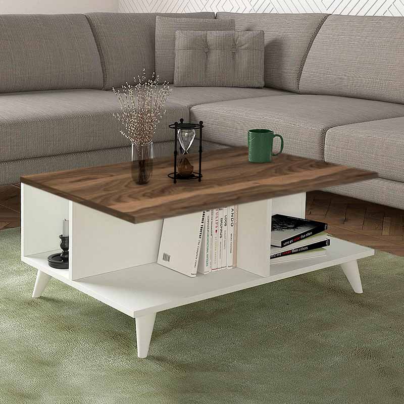 Τραπεζάκι Σαλονιού Sedra Megapap Από Μελαμίνη Χρώμα Λευκό - Καρυδί 90X60X38,6Εκ.