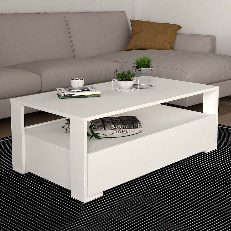 Τραπεζάκι Σαλονιού Balina Megapap Από Μελαμίνη Χρώμα Λευκό 110X60X40Εκ.