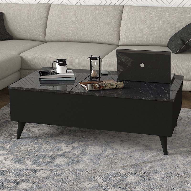 Τραπεζάκι Σαλονιού Roy Megapap Με Σερβιτόρο Από Μελαμίνη Χρώμα Μαύρο - Εφέ Μαρμάρου 121X69X40Εκ.