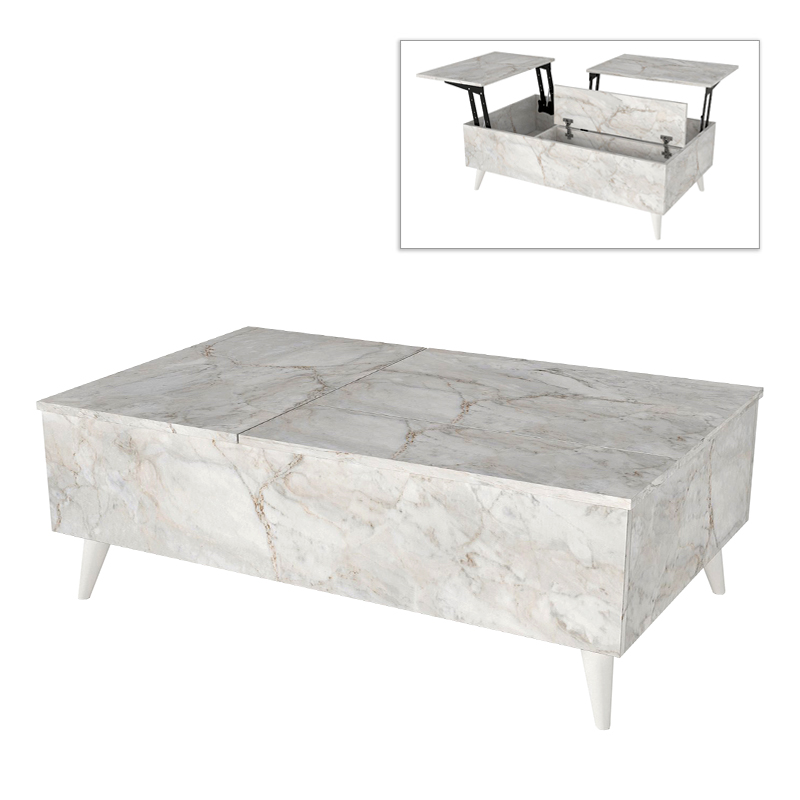 Τραπεζάκι Σαλονιού Roy Megapap Με Σερβιτόρο Χρώμα Λευκό Εφέ Μαρμάρου 121X69X40Εκ.