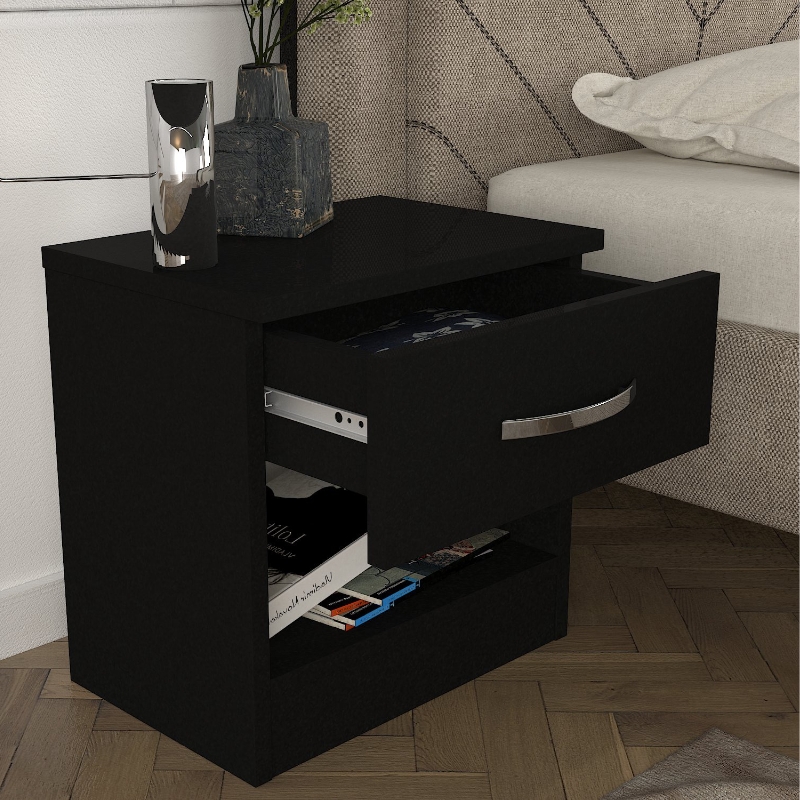 Κομοδίνο Lube Megapap Χρώμα Μαύρο 40X28,2X40Εκ.