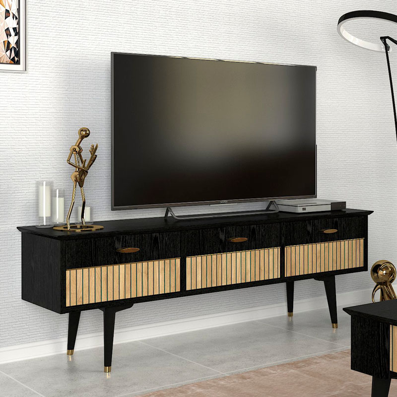 Έπιπλο Τηλεόρασης Bolea Megapap Χρώμα Modern Black 150X35X49,7 Εκ.