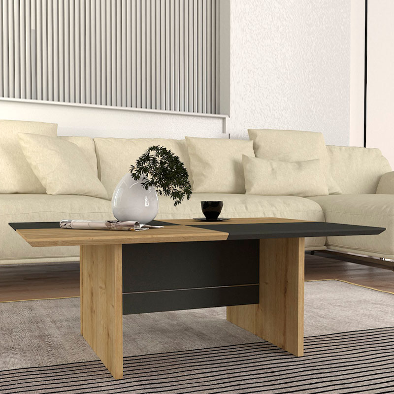 Τραπεζάκι Σαλονιού Venita Megapap Χρώμα Sapphire Oak - Ανθρακί 90X60X33,8Εκ.