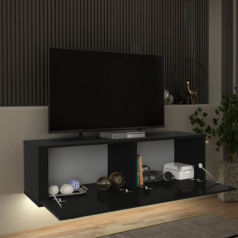 Έπιπλο Τηλεόρασης Επιτοίχιο Morel Megapap Με Led Χρώμα Μαύρο 140X41,8X40Εκ.