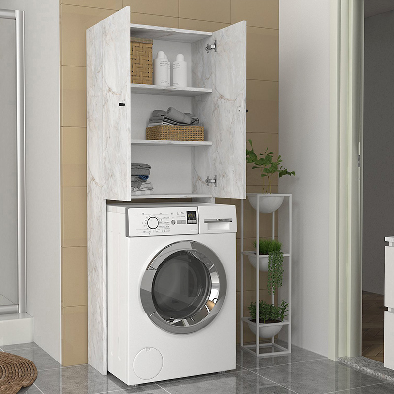 Έπιπλο Πλυντηρίου Romme Megapap Χρώμα Λευκό Εφέ Μαρμάρου 65X27,1X180Εκ.