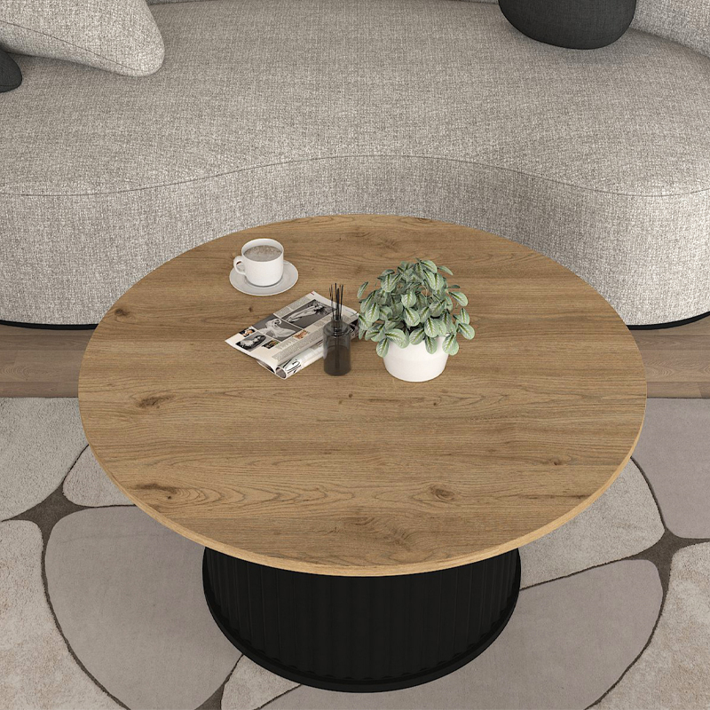 Τραπεζάκι Σαλονιού Bohema Megapap Χρώμα Μαύρο - Sepet Oak Ø85X43,2Εκ.