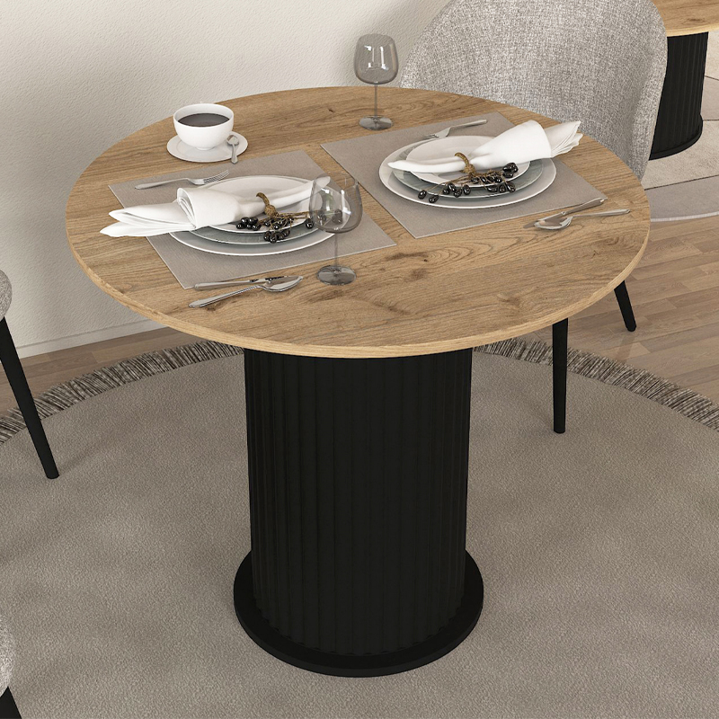 Τραπέζι Bohema Megapap Χρώμα Μαύρο - Sepet Oak Ø90X77,7Εκ.