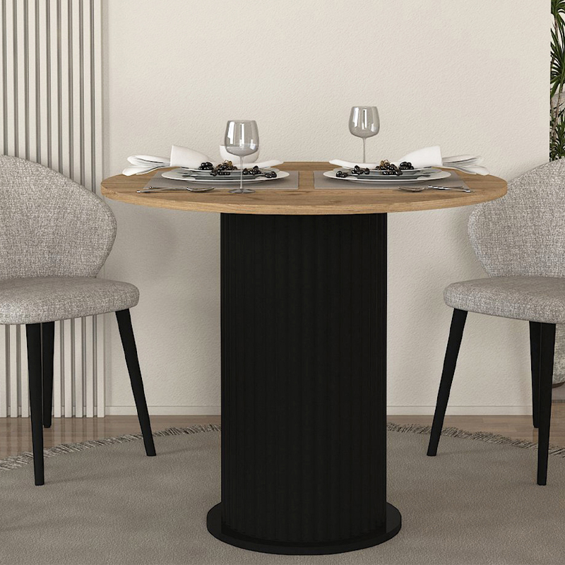 Τραπέζι Bohema Megapap Χρώμα Μαύρο - Sepet Oak Ø90X77,7Εκ.