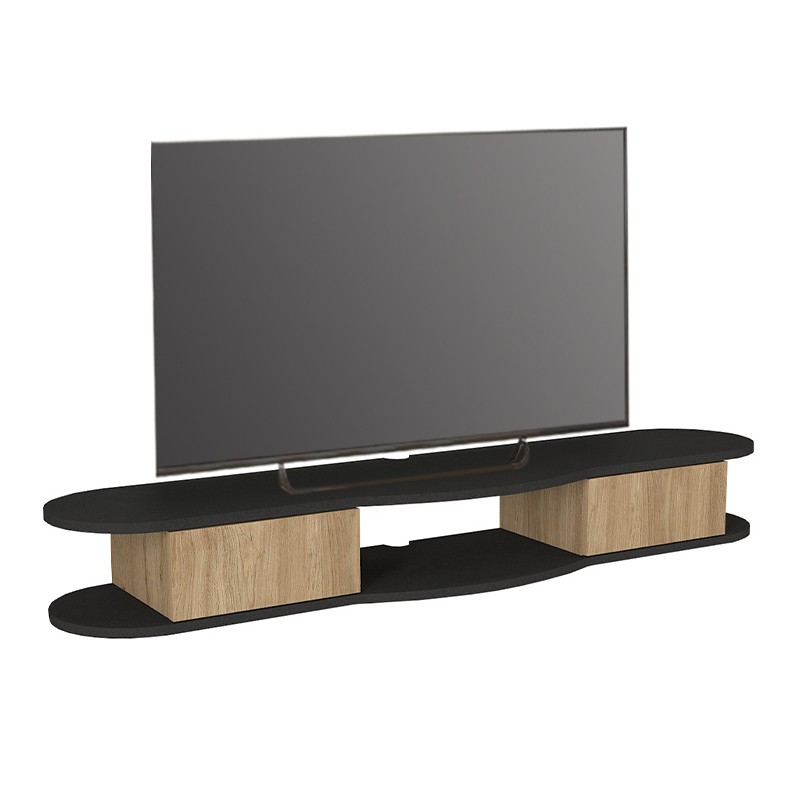 Έπιπλο Τηλεόρασης Επιτοίχιο Perk Megapap Με Led Χρώμα Ανθρακί - Sepet Oak 150X35X19,2Εκ.