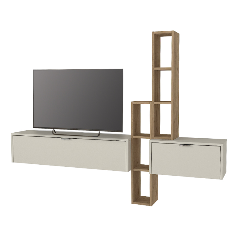 Σύνθεση Τηλεόρασης Επιτοίχια Edgar Χρώμα Sandstone - Sepet Oak 198,4X29,6X148,5Εκ.