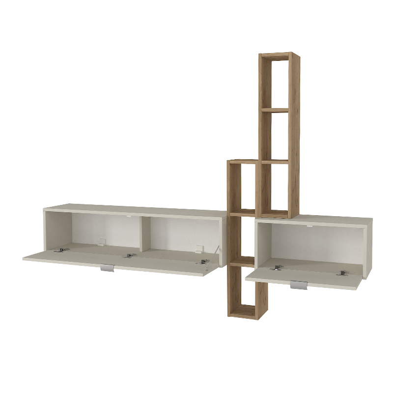 Σύνθεση Τηλεόρασης Επιτοίχια Edgar Χρώμα Sandstone - Sepet Oak 198,4X29,6X148,5Εκ.